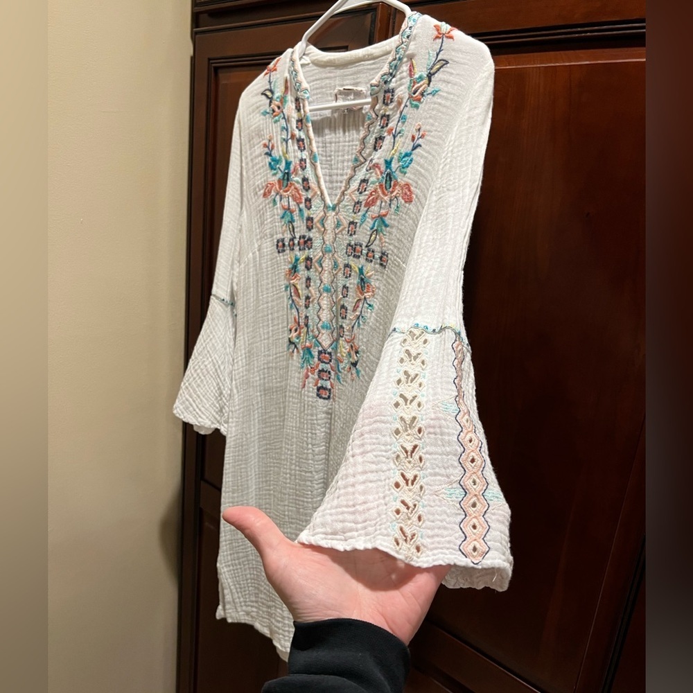 Johnny Was Women’s White Lined Multicolored Embroidery Tunic Dress - XS - Picture 3 of 7